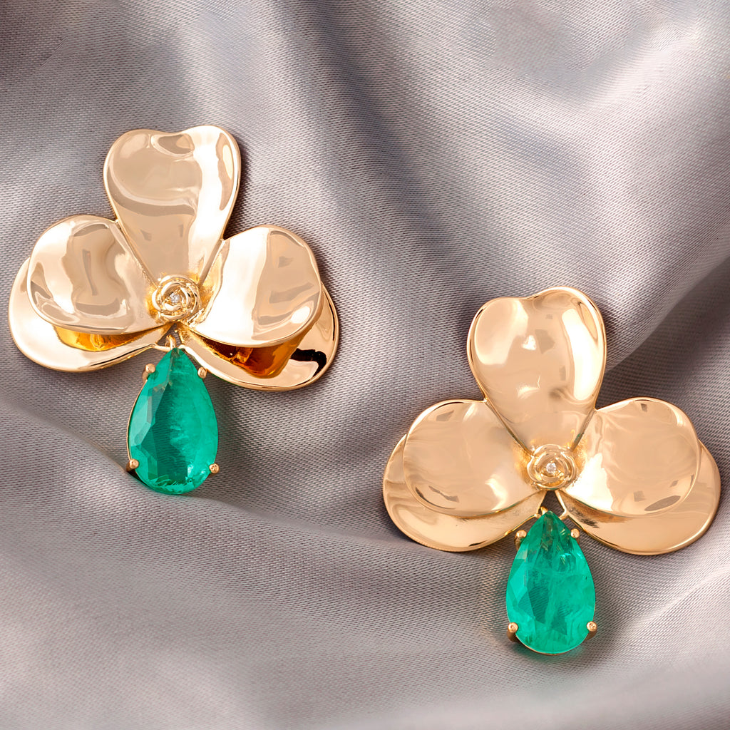 Gold orchid and green tourmaline Fusion Stone earrings