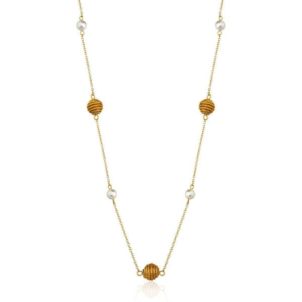 Golden Grass Globe and Shell Pearls Necklace