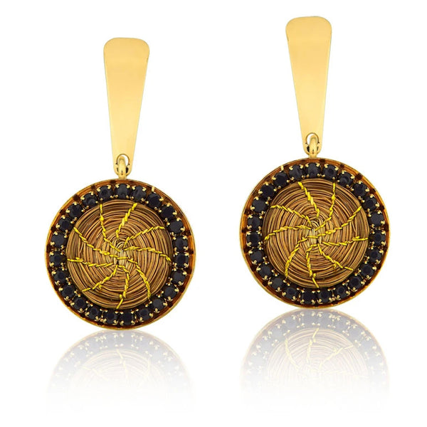 Golden Grass Mandala Earrings Studded with Black zirconias