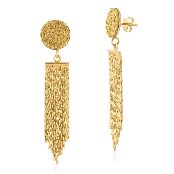 Golden Grass Mandala Earrings and Fringes