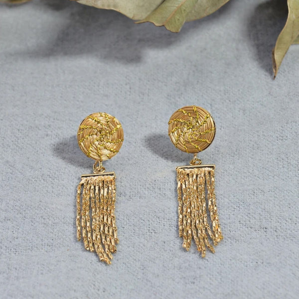 Golden Grass Mandala Earrings and Fringes