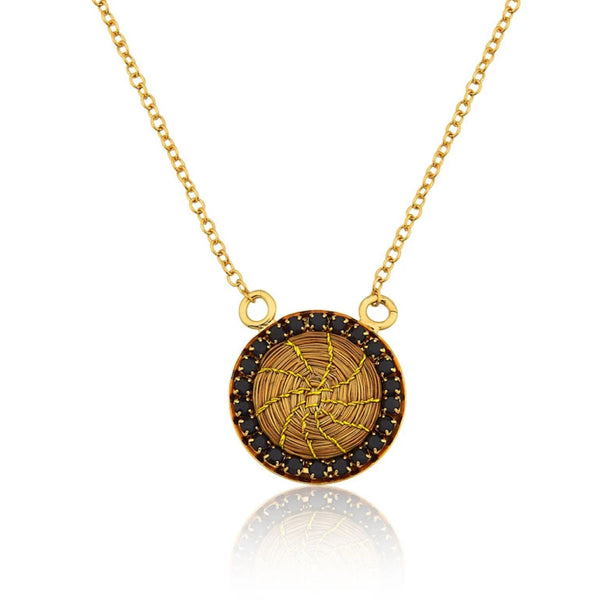 Golden Grass Mandala Necklace Studded with Black zirconias