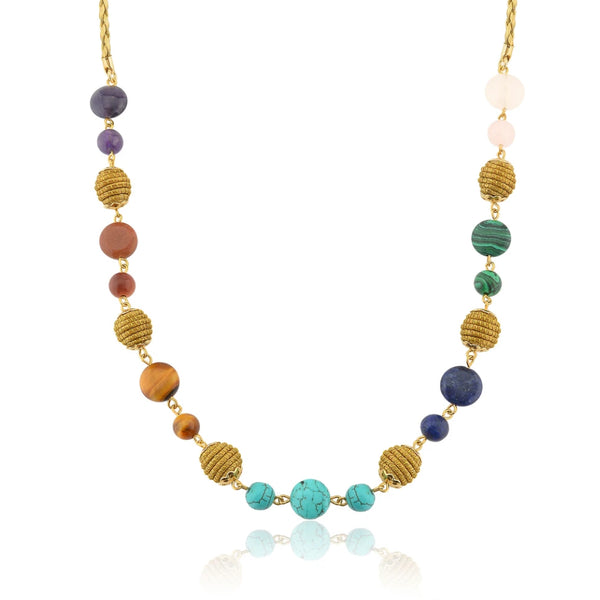 Golden Grass Spheres and Stones Necklace