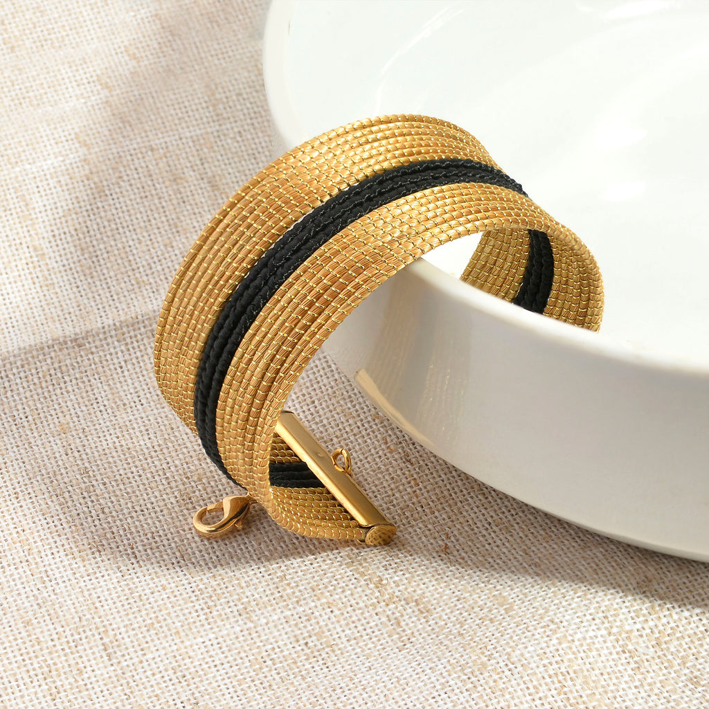 Golden Grass and Black Thread Bracelet