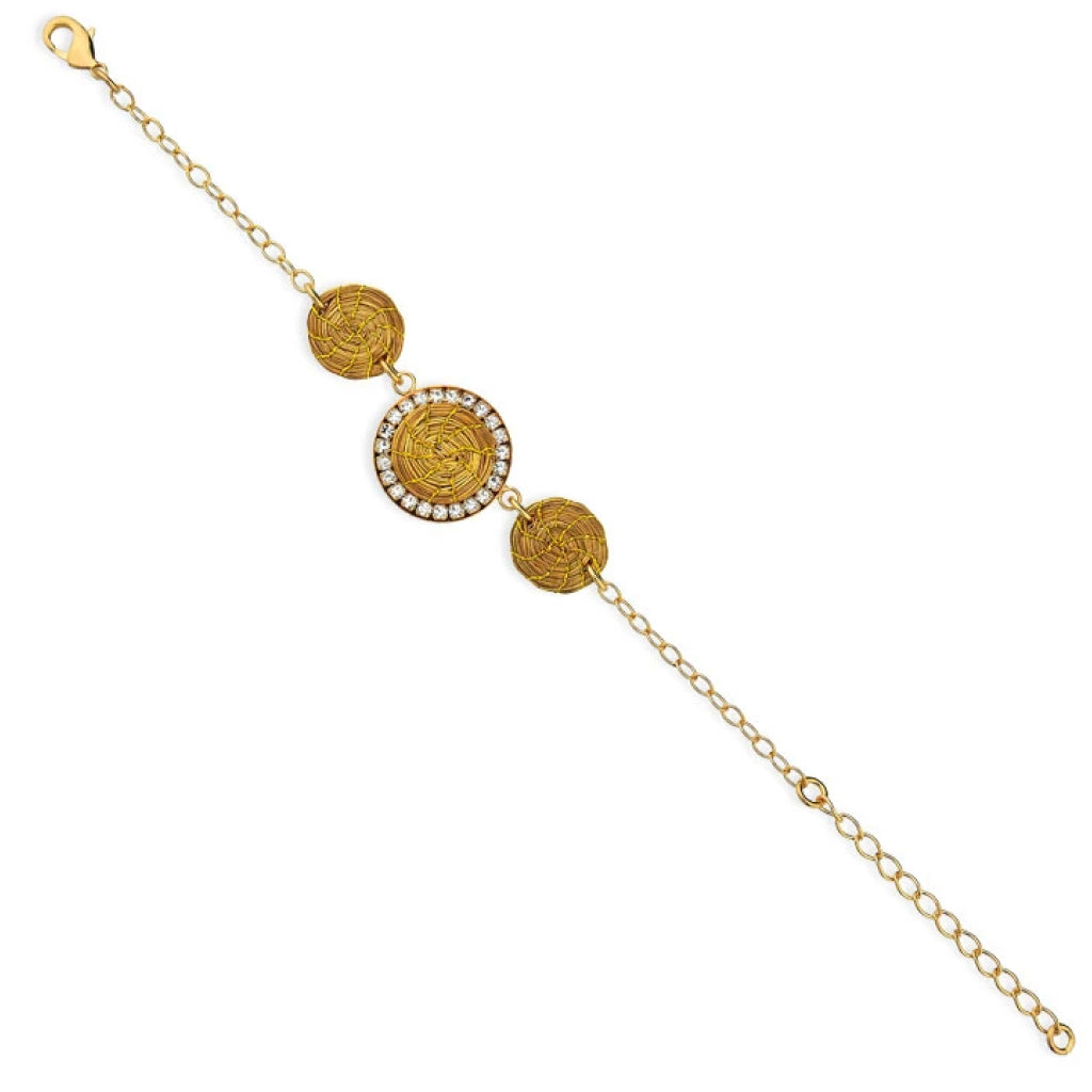 Golden Grass and Strass Mandala Bracelet