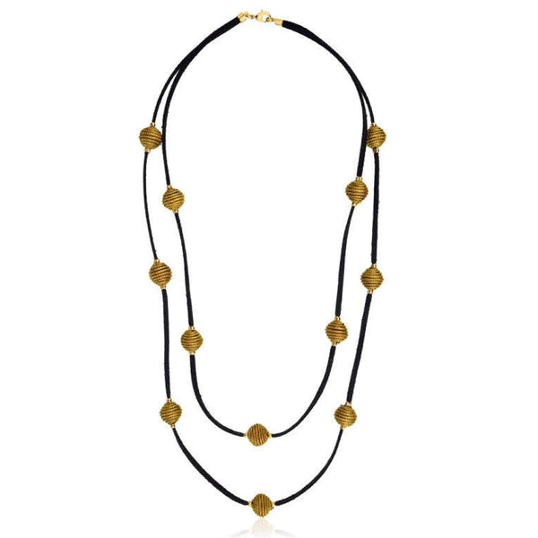 Golden Grass and Suede Double Spheres Necklace