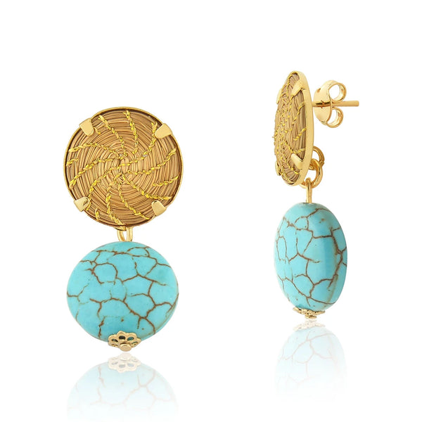 Golden Grass and Turquoise Howlite Mandala Earrings