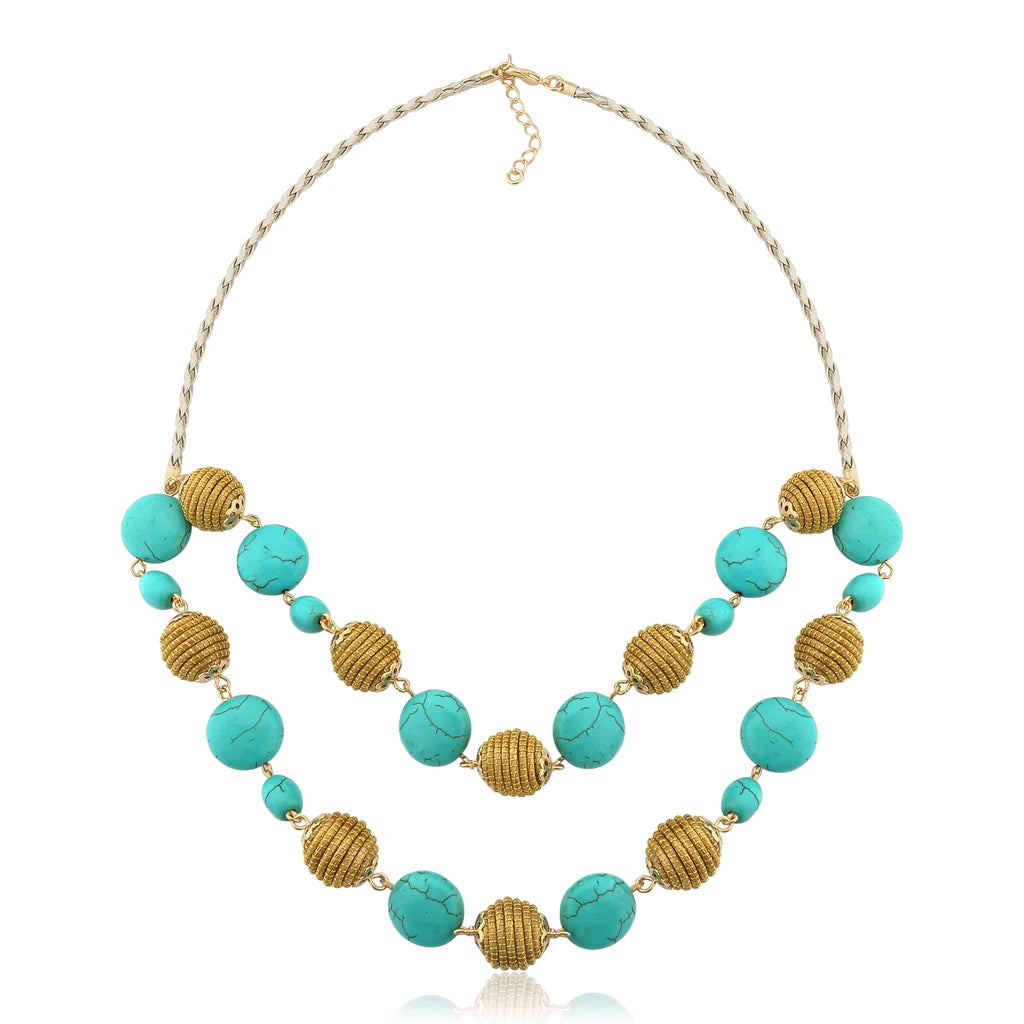 Golden Grass and Turquoise Howlite spheres Necklace