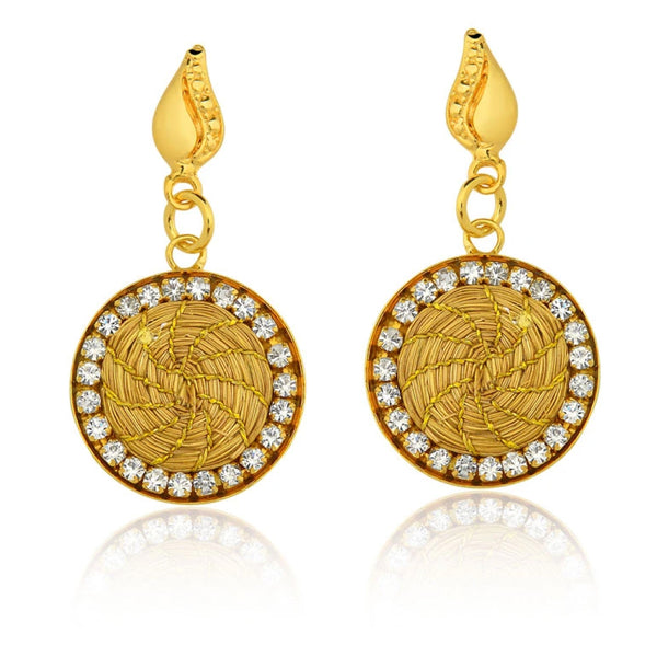 Golden Grass mandala earrings studded with zirconias