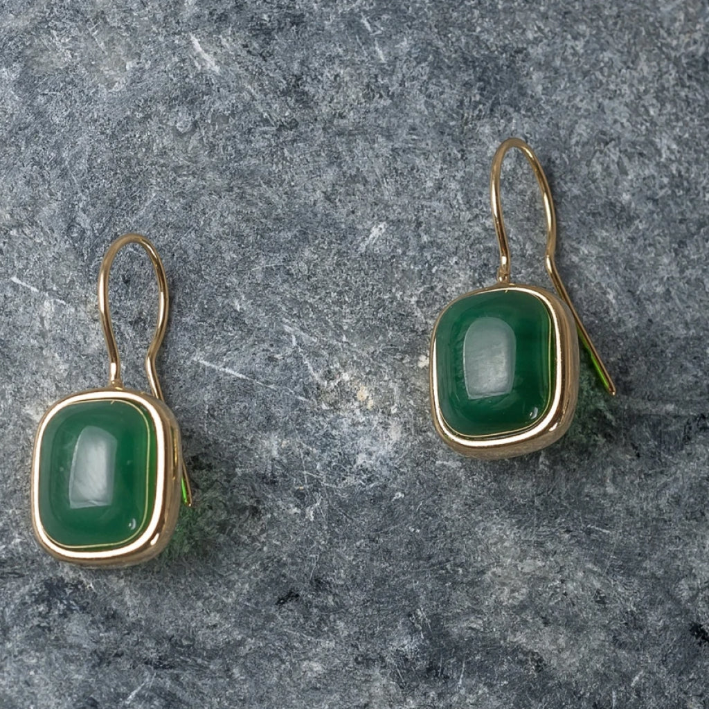 Green Quartz square hook earrings