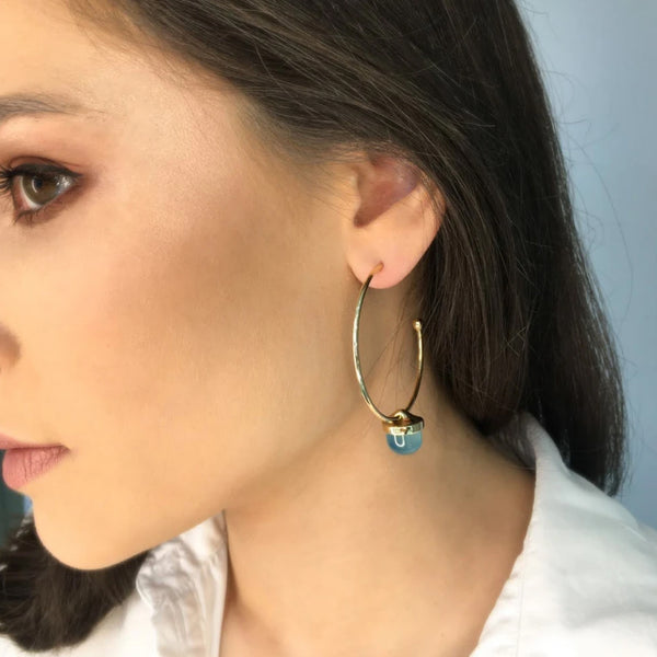 Hoop earrings with Agate Blue Sky Stone