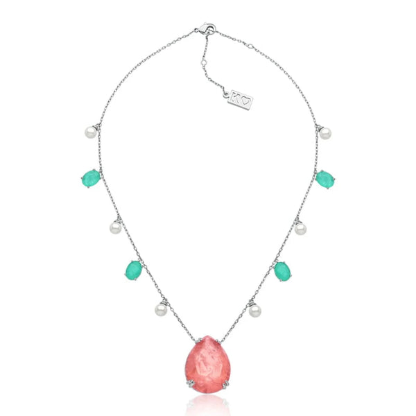 Mix Tourmaline Fusion Stone and Shell Pearls Necklace