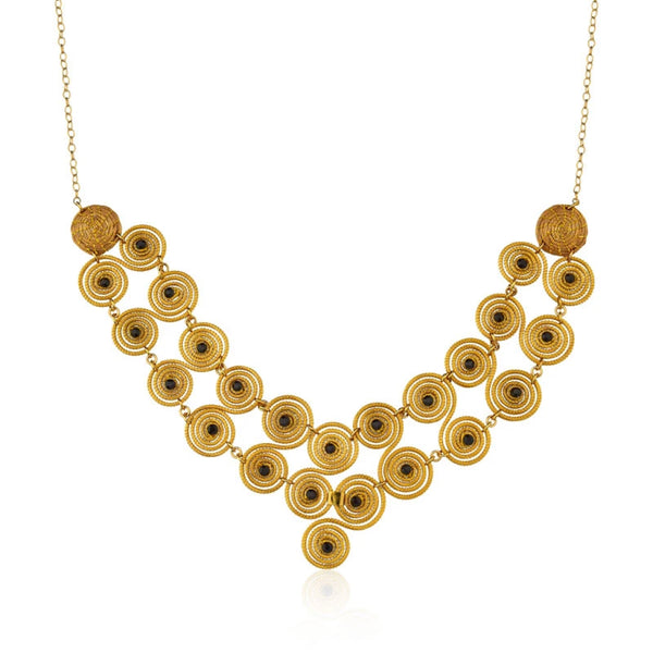 Necklace Mandalas Studded with Black zirconias of Golden Grass