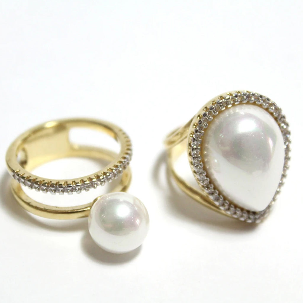 Shell Pearl and Zirconias Drop Ring