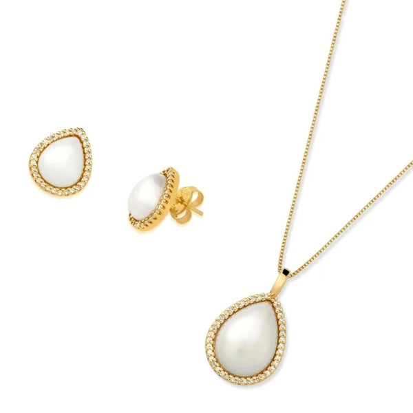 Shell Pearl drop earrings and necklace set white shell