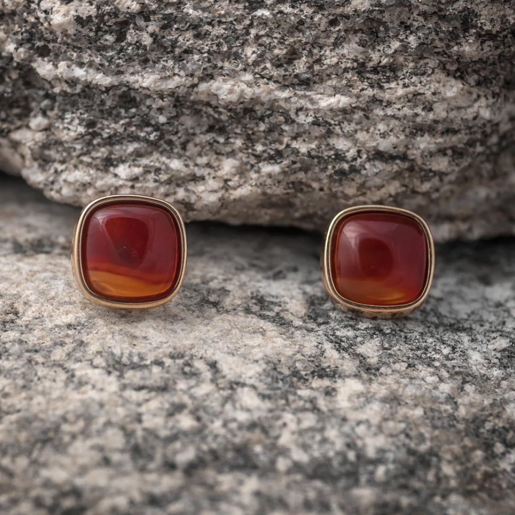 Red Agate square earrings