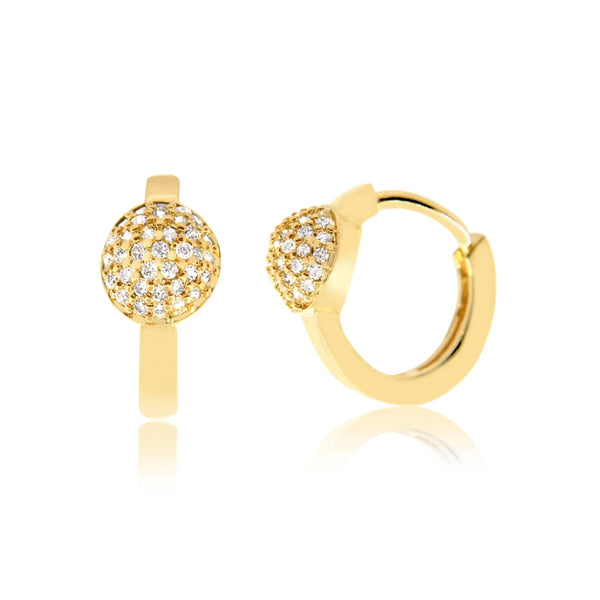 Ring earrings with spheres and studded crystals.
