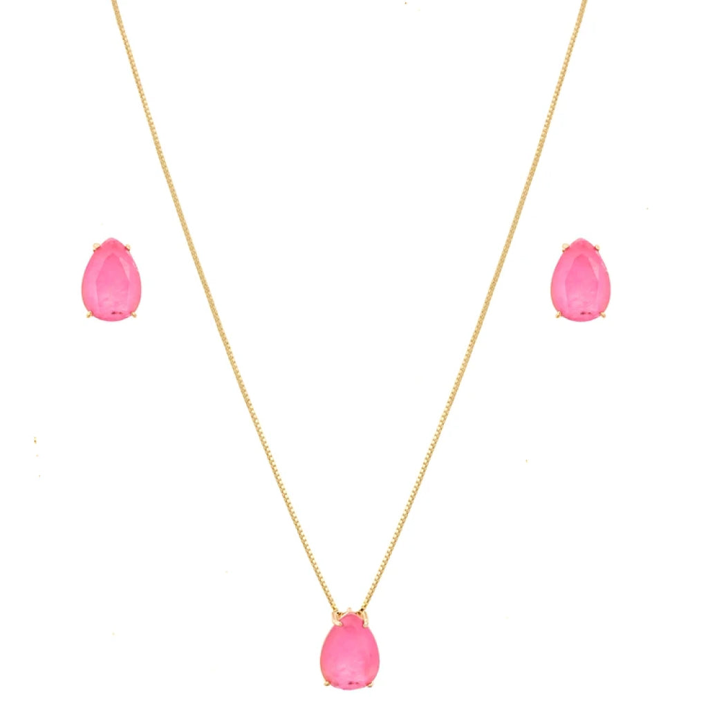 Set Of Earrings and Necklace Drops Of Pink Sunset