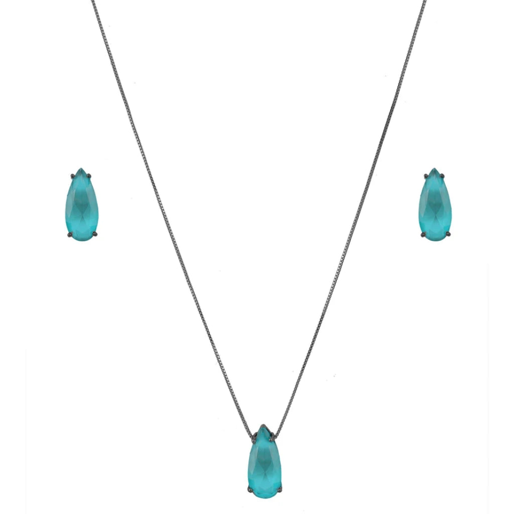 Set earrings and necklace elongated green sky drops Fusion Stone Ju