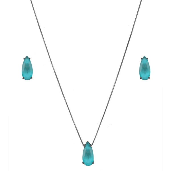 Set earrings and necklace elongated green sky drops Fusion Stone Ju