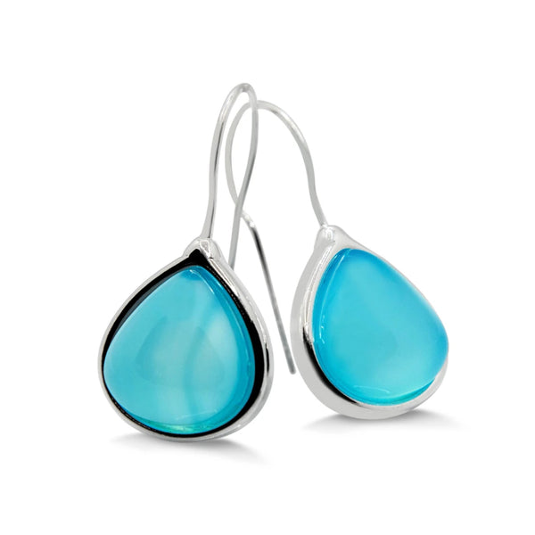 Silver Hook Earrings with Blue Agate