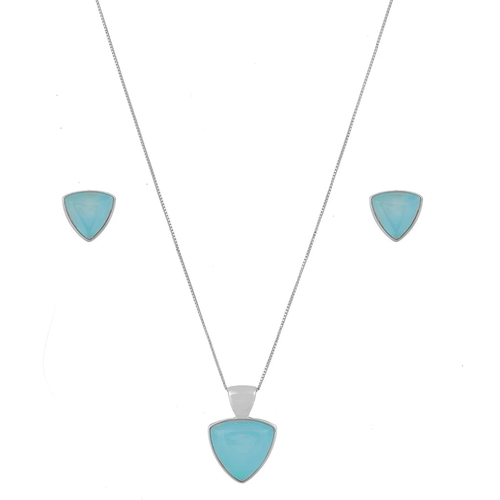 Sky Blue Agate triangle earrings and necklace set