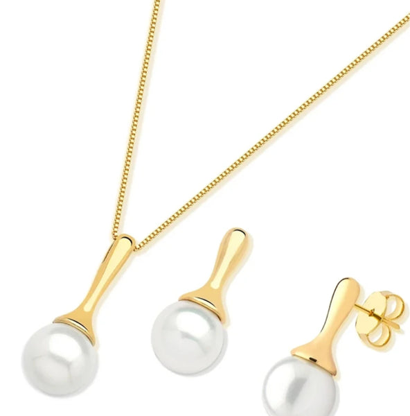 White Shell Pearl Necklace and Earrings Set